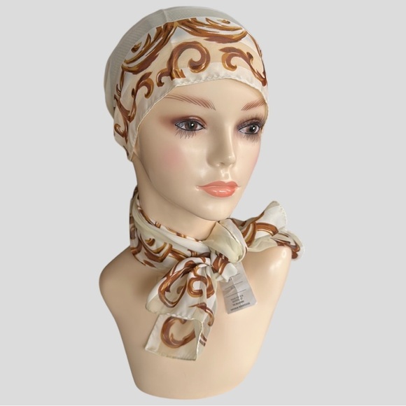 ELAINE GOLD Vintage Cream & Gold Silky Scarf Minimalist Neutral Sheer 10.5 x 53 - Picture 3 of 13